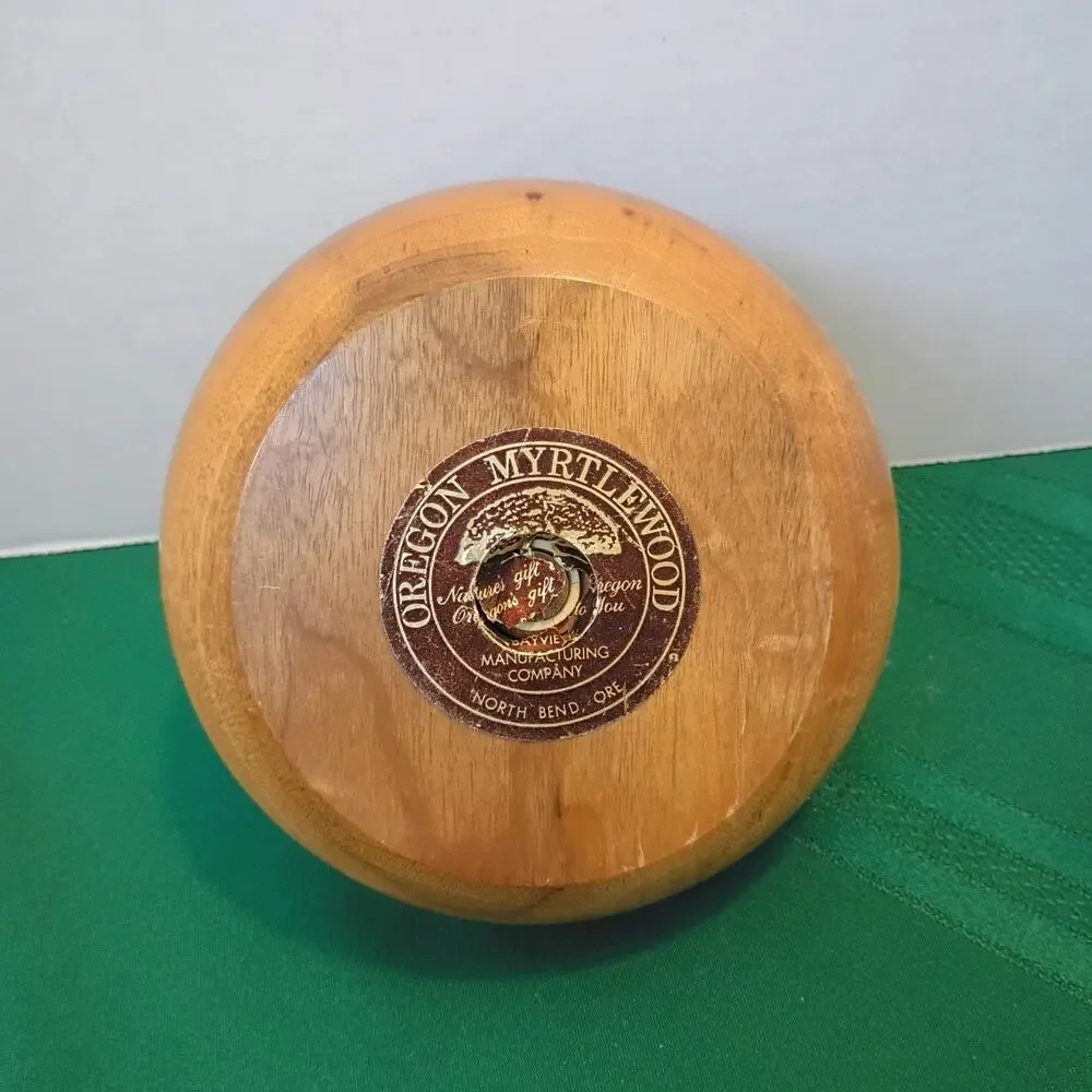 Vintage Oregon Myrtlewood Walnut Nut Tray Candy Dish Gold Tone North Bend, Ore